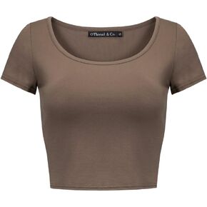 OThread & Co. Women's Basic Crop Tops Stretchy Casual Scoop Neck Cap Sleeve Shirt in Kuwait