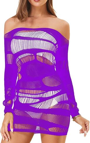 Lemon Girl Women Fishnet Lingerie Babydolls Chemise Long Sleeve Stocking Mini Dress Size US2-18 in Kuwait