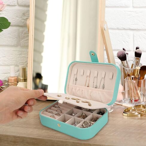 Small Jewelry Box Necklace Ring Storage Organizer Mini Jewelry case Double Layer Travel Jewelry Organizer for Women Girls Gift/Black in Kuwait