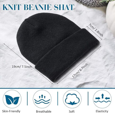 Yahenda 50 Pack Winter Beanies Bulk for Men Women, Warm Knitted Beanie Hats Black Cuffed Unisex Fisherman Skull Cap Rolled Up Edge in Saudi Arabia
