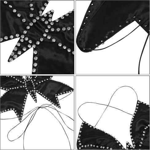 JUMISEE Women Sparkly Rhinestone Butterfly Crop Top Sexy Satin V Neck Bakless Lace Up Cami Tank Top for Rave Festival in Kuwait