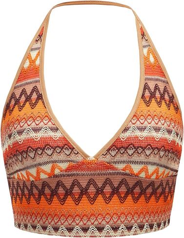 SOLY HUX Women's Boho Y2K Halter Top Chevron Print Backless Club Top Sexy Cami Crop Top for Women in Kuwait
