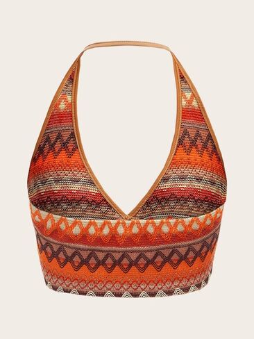 SOLY HUX Women's Boho Y2K Halter Top Chevron Print Backless Club Top Sexy Cami Crop Top for Women in Kuwait