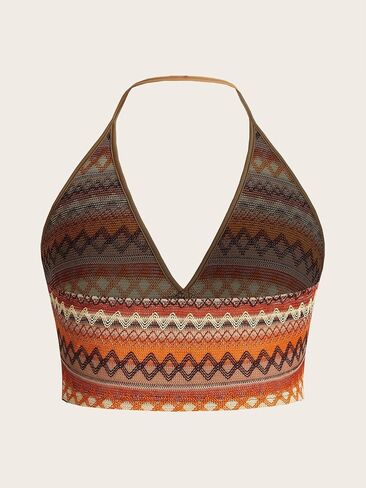 SOLY HUX Women's Boho Y2K Halter Top Chevron Print Backless Club Top Sexy Cami Crop Top for Women in Kuwait