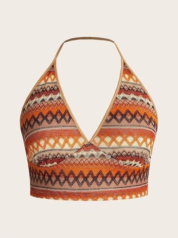 SOLY HUX Women's Boho Y2K Halter Top Chevron Print Backless Club Top Sexy Cami Crop Top for Women in Kuwait