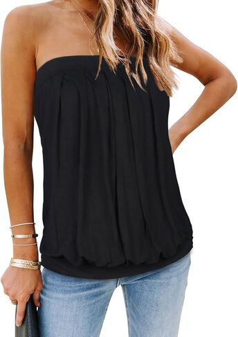 CHICGAL Women's Tube Tops Summer Casual Bandeau Tank Casual Strapless Blouse Off The Shoulder Tunic Shirts in Kuwait