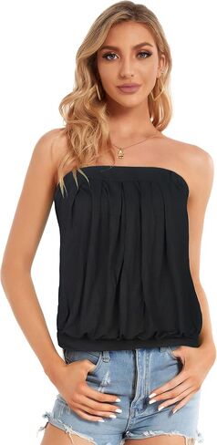 CHICGAL Women's Tube Tops Summer Casual Bandeau Tank Casual Strapless Blouse Off The Shoulder Tunic Shirts in Kuwait