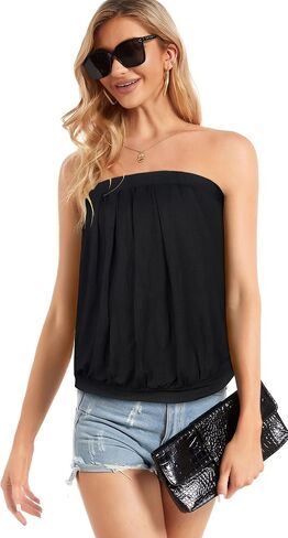CHICGAL Women's Tube Tops Summer Casual Bandeau Tank Casual Strapless Blouse Off The Shoulder Tunic Shirts in Kuwait