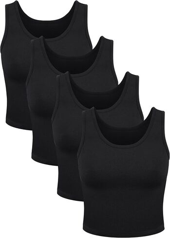 4 Pieces Women Basic Crop Tank Top Short Sleeveless Sports Crop Top in Kuwait