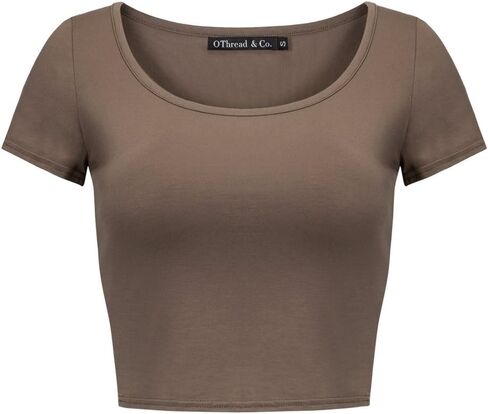 OThread & Co. Women's Basic Crop Tops Stretchy Casual Scoop Neck Cap Sleeve Shirt in Kuwait