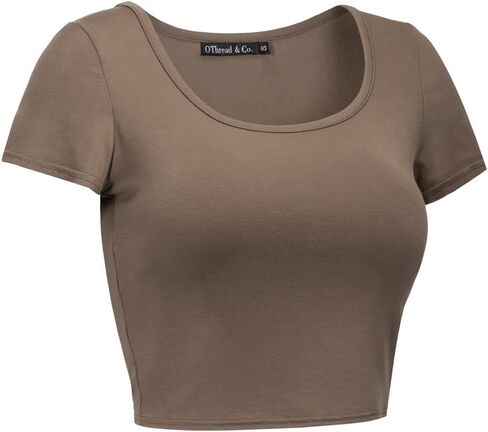 OThread & Co. Women's Basic Crop Tops Stretchy Casual Scoop Neck Cap Sleeve Shirt in Kuwait