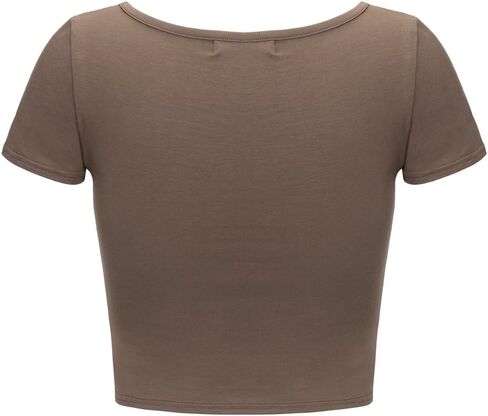 OThread & Co. Women's Basic Crop Tops Stretchy Casual Scoop Neck Cap Sleeve Shirt in Kuwait