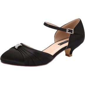ERIJUNOR Women Comfort Low Kitten Heel Buckle Ankle Strap Satin Bridal Wedding Shoes in Saudi Arabia