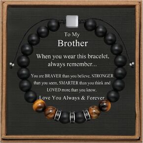 JoycuFF To My Man Mens Bead Bracelet for Boyfriend Husband, Adjustable 8mm Mens Tiger Eye Black Matte Agate Bead Bracelets
