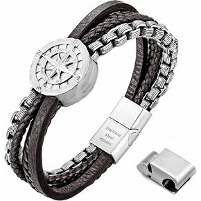 murtoo Men's Bracelet Leather With Compass,Braided Leather Bracelets for Men Magnetic Clasp 7.5/8.5/9.5 inch Gift for Husband Boyfriend Father