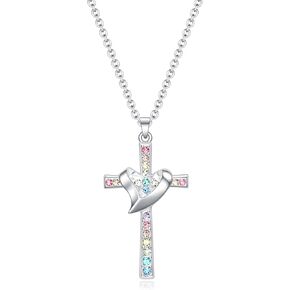Dixbix Girls Baptism Cross Necklace for Women,First Communion Gold Cross Necklaces Jewelry Gifts for Women
