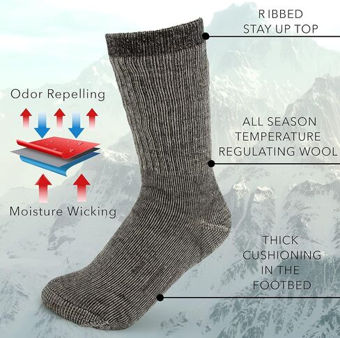 DG Hill Merino Wool Socks for Men Women - 3 or 6 Pairs 80% Wool - Hiking Socks Warm Socks Crew Style Thermal Moisture Wicking in Kuwait