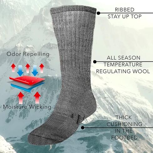 DG Hill Merino Wool Socks for Men Women - 3 or 6 Pairs 80% Wool - Hiking Socks Warm Socks Crew Style Thermal Moisture Wicking in Kuwait