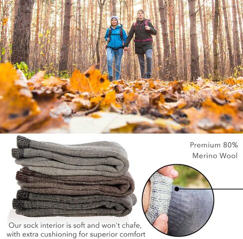 DG Hill Merino Wool Socks for Men Women - 3 or 6 Pairs 80% Wool - Hiking Socks Warm Socks Crew Style Thermal Moisture Wicking in Kuwait