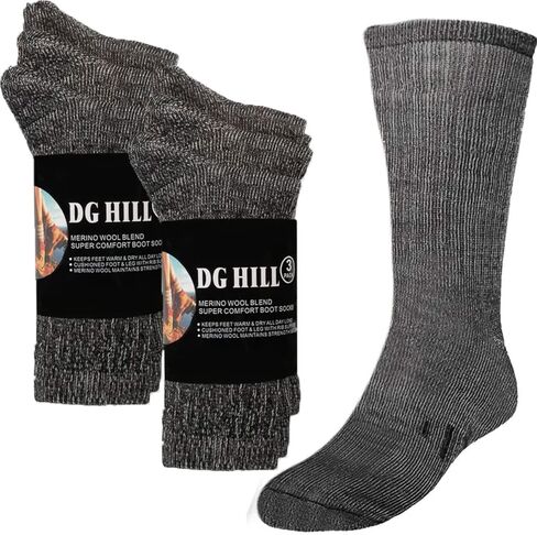 DG Hill Merino Wool Socks for Men Women - 3 or 6 Pairs 80% Wool - Hiking Socks Warm Socks Crew Style Thermal Moisture Wicking in Kuwait