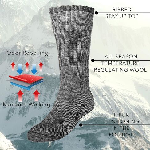DG Hill Merino Wool Socks for Men Women - 3 or 6 Pairs 80% Wool - Hiking Socks Warm Socks Crew Style Thermal Moisture Wicking in Kuwait