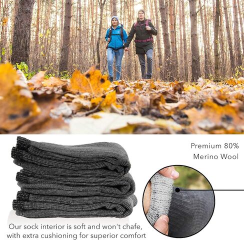 DG Hill Merino Wool Socks for Men Women - 3 or 6 Pairs 80% Wool - Hiking Socks Warm Socks Crew Style Thermal Moisture Wicking in Kuwait
