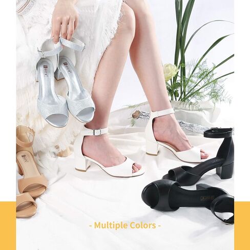 IDIFU Women's Candie Low Block Heels Sandals Peep Toe Chunky Ankle Strap Wedding Dress Shoes in Kuwait