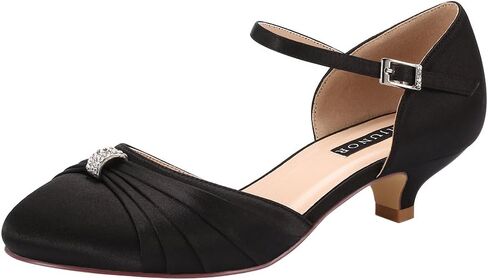 ERIJUNOR Women Comfort Low Kitten Heel Buckle Ankle Strap Satin Bridal Wedding Shoes in Kuwait