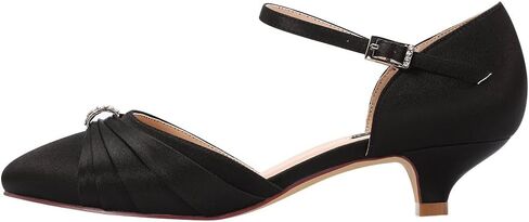 ERIJUNOR Women Comfort Low Kitten Heel Buckle Ankle Strap Satin Bridal Wedding Shoes in Kuwait