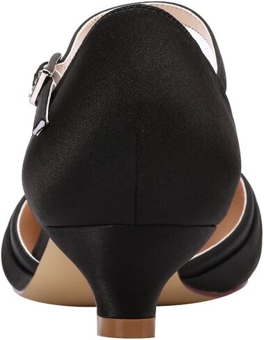 ERIJUNOR Women Comfort Low Kitten Heel Buckle Ankle Strap Satin Bridal Wedding Shoes in Kuwait