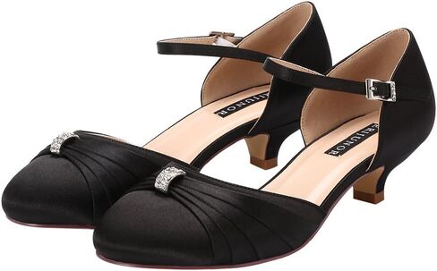 ERIJUNOR Women Comfort Low Kitten Heel Buckle Ankle Strap Satin Bridal Wedding Shoes in Kuwait