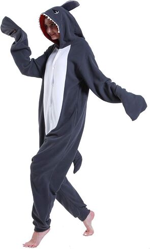 dressfan Cartoon Unisex Animal Grey Shark Costume Pajamas Adult Kids Teen Women Men in Kuwait