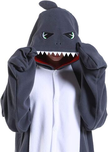 dressfan Cartoon Unisex Animal Grey Shark Costume Pajamas Adult Kids Teen Women Men in Kuwait