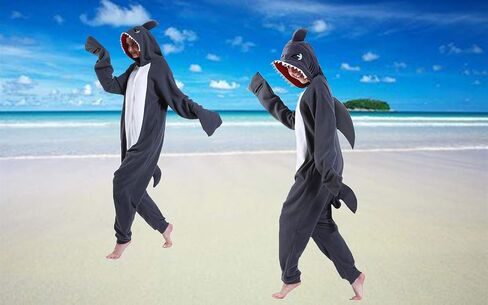 dressfan Cartoon Unisex Animal Grey Shark Costume Pajamas Adult Kids Teen Women Men in Kuwait