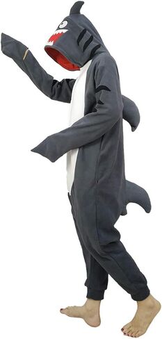 dressfan Cartoon Unisex Animal Grey Shark Costume Pajamas Adult Kids Teen Women Men in Kuwait