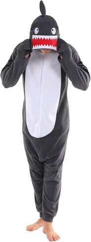 dressfan Cartoon Unisex Animal Grey Shark Costume Pajamas Adult Kids Teen Women Men in Kuwait