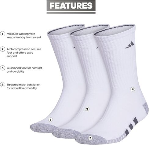 adidas Men's Cushioned Crew Socks Above The Ankle Fit with Arch Compression (3-Pair) in Saudi Arabia
