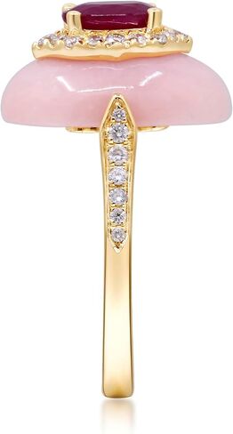 Gin & Grace 14K Yellow Gold Mozambique Genuine Ruby and Pink Opal Ring with Diamonds for women | Ethically, authentically & organically sourced (Oval-cut) shaped Ruby hand-crafted jewelry for her | Ruby Ring for women in Saudi Arabia