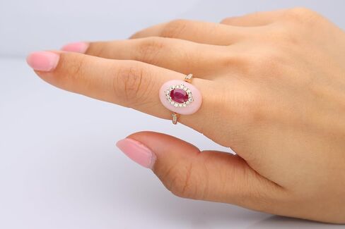 Gin & Grace 14K Yellow Gold Mozambique Genuine Ruby and Pink Opal Ring with Diamonds for women | Ethically, authentically & organically sourced (Oval-cut) shaped Ruby hand-crafted jewelry for her | Ruby Ring for women in Saudi Arabia