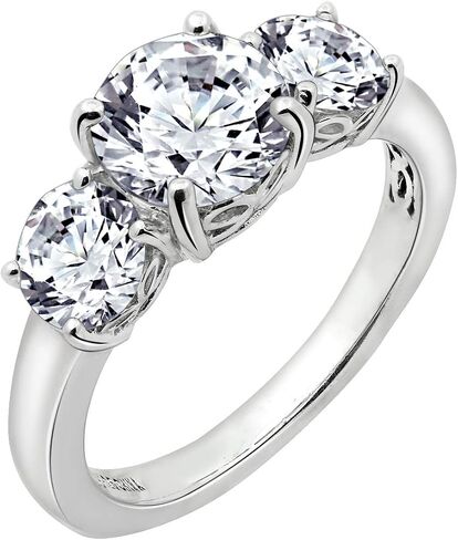 Amazon Collection Platinum or Gold Plated Sterling Silver Round 3-Stone Ring made with Infinite Elements Cubic Zirconia in Kuwait