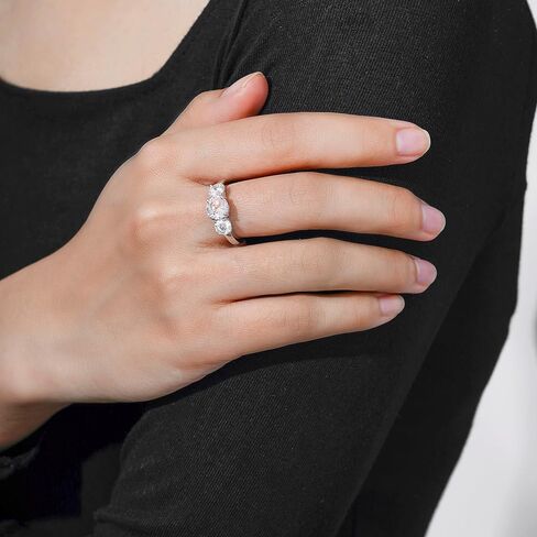 Amazon Collection Platinum or Gold Plated Sterling Silver Round 3-Stone Ring made with Infinite Elements Cubic Zirconia in Kuwait