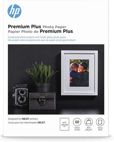 ورق صور HP Premium Plus، لامع، مقاس 5x7 بوصة، 60 ورقة (CR669A) in Kuwait