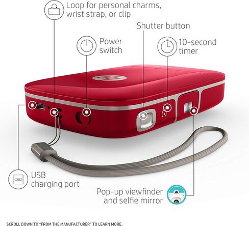 HP Sprocket 2-in-1 Portable Photo Printer & Instant Camera, print social media photos on 2x3" sticky-backed paper (2FB96A), 2:1 White, 4.8 x 3 x 1.1 in Kuwait