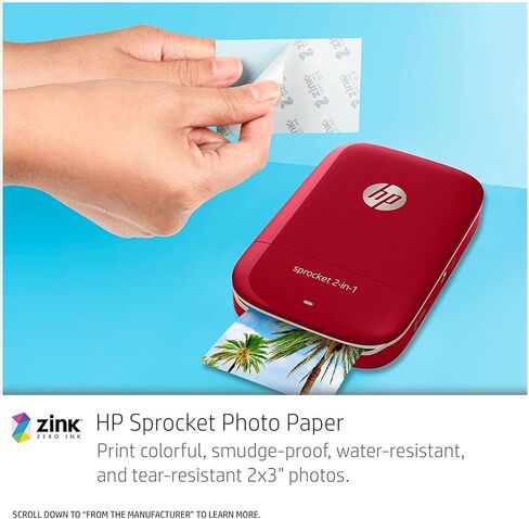HP Sprocket 2-in-1 Portable Photo Printer & Instant Camera, print social media photos on 2x3" sticky-backed paper (2FB96A), 2:1 White, 4.8 x 3 x 1.1 in Kuwait