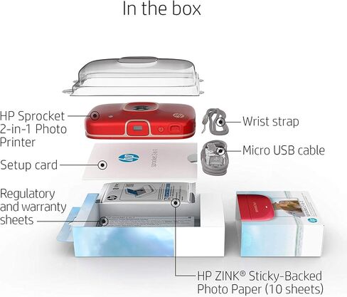 HP Sprocket 2-in-1 Portable Photo Printer & Instant Camera, print social media photos on 2x3" sticky-backed paper (2FB96A), 2:1 White, 4.8 x 3 x 1.1 in Kuwait