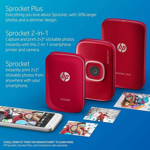 HP Sprocket 2-in-1 Portable Photo Printer & Instant Camera, print social media photos on 2x3" sticky-backed paper (2FB96A), 2:1 White, 4.8 x 3 x 1.1 in Kuwait