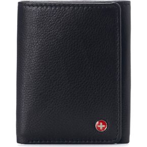 Alpine Swiss Mens Leon Trifold Wallet RFID Safe Genuine Leather Comes in a Gift Box