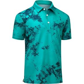 Golf Shirts for Men Short Sleeve Recycled Polyester Moisture Wicking Dry Fit Performance Print Polo Shirt