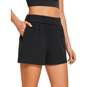 CRZ YOGA Comfy Ribbed Sweat Shorts for Women High Waisted Lyocell Casual Lounge Jersey Shorts with Pockets in Saudi Arabia