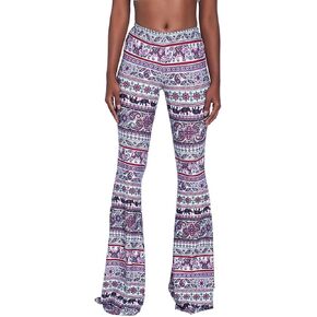 Women High Waisted Fit Flare Ethnic Paisley Floral Bell Bottoms Yoga Pants Flared Leggings in Saudi Arabia